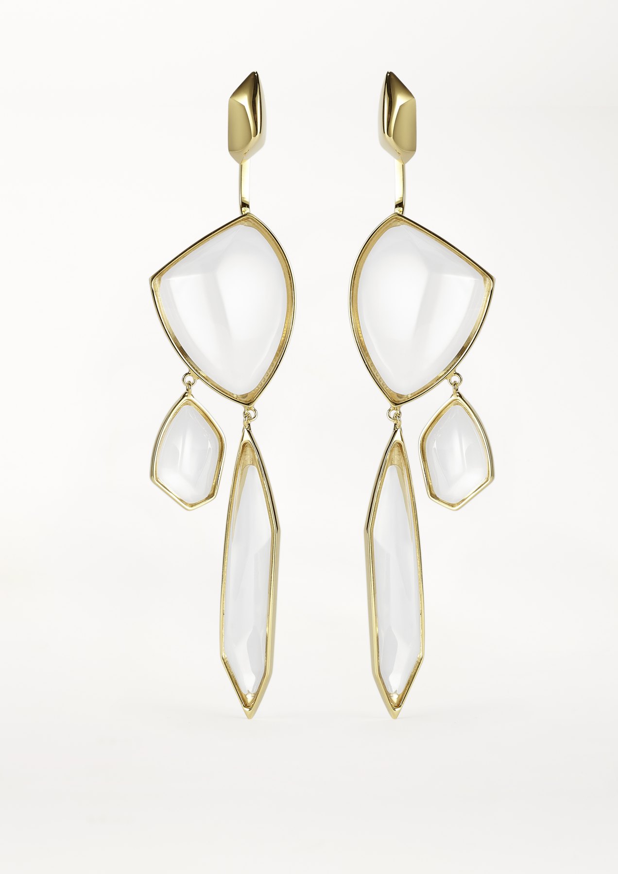xenia bous jewellery Golden Stone 39 Big Chandelier Earrings gold silver